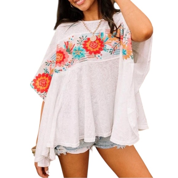 Savanna Jane Southwestern Tansy Embroidered Boho Poncho Top Oversized S Small - Picture 4 of 4